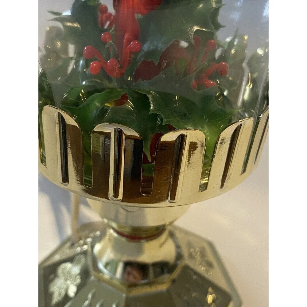 Vintage Christmas Candle Electric Hurricane Lamp 12” Tall Flickering Flame Works